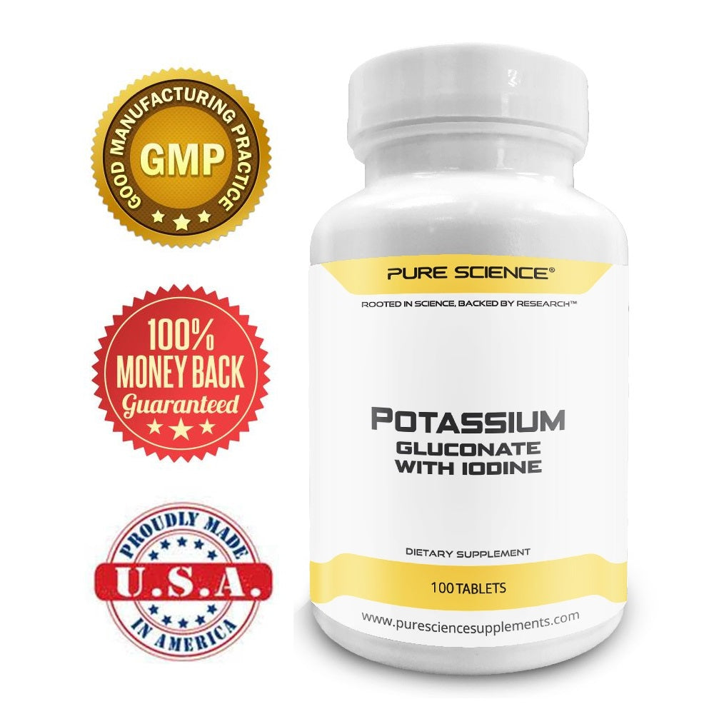 Potassium Gluconate 99mg with 150mcg Iodine - Regulates Blood Pressure, Supports Muscle Maintenance - 100 Tablets