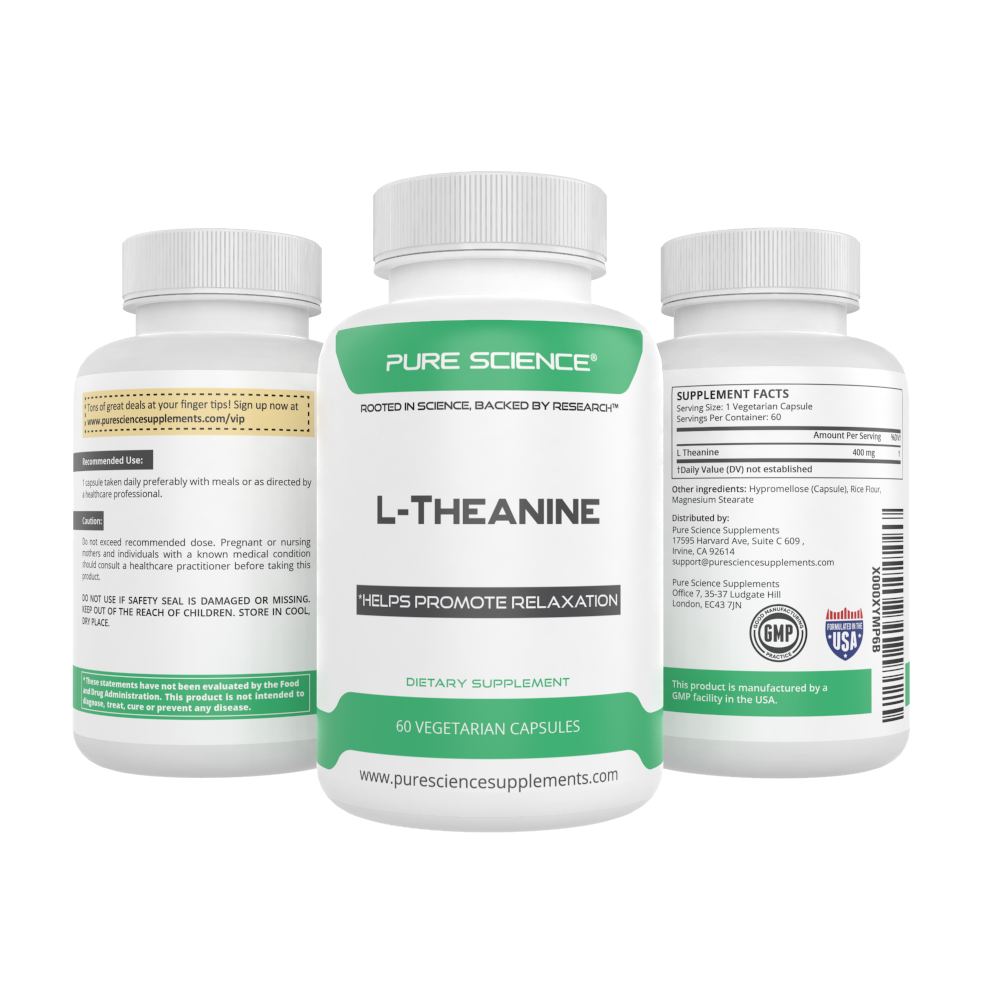 Pure Science L-Theanine Supplement 400mg - Promotes Relaxation & Healthy Stress Management - 60 Vegetarian Capsules