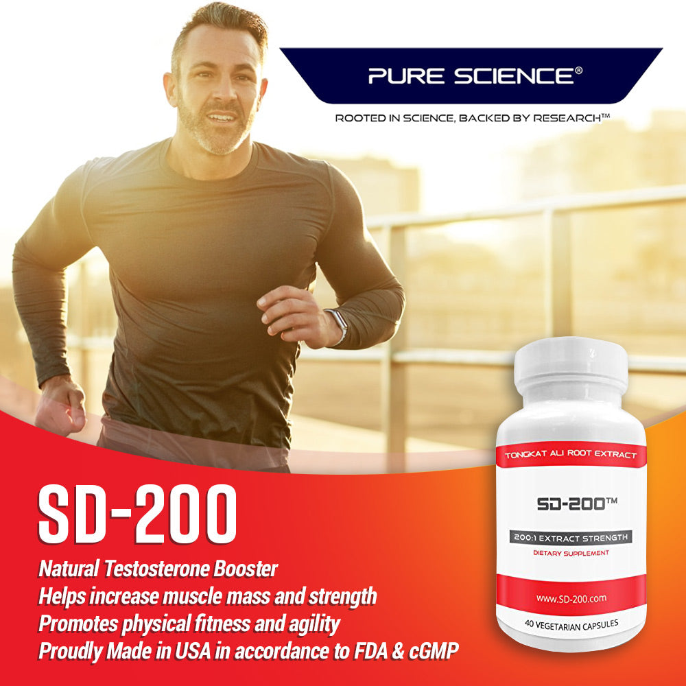Pure Science SD-200 Tongkat Ali Extract - 200:1 Extract plus 2% Eurycomanone - 60 Vegetarian Capsules