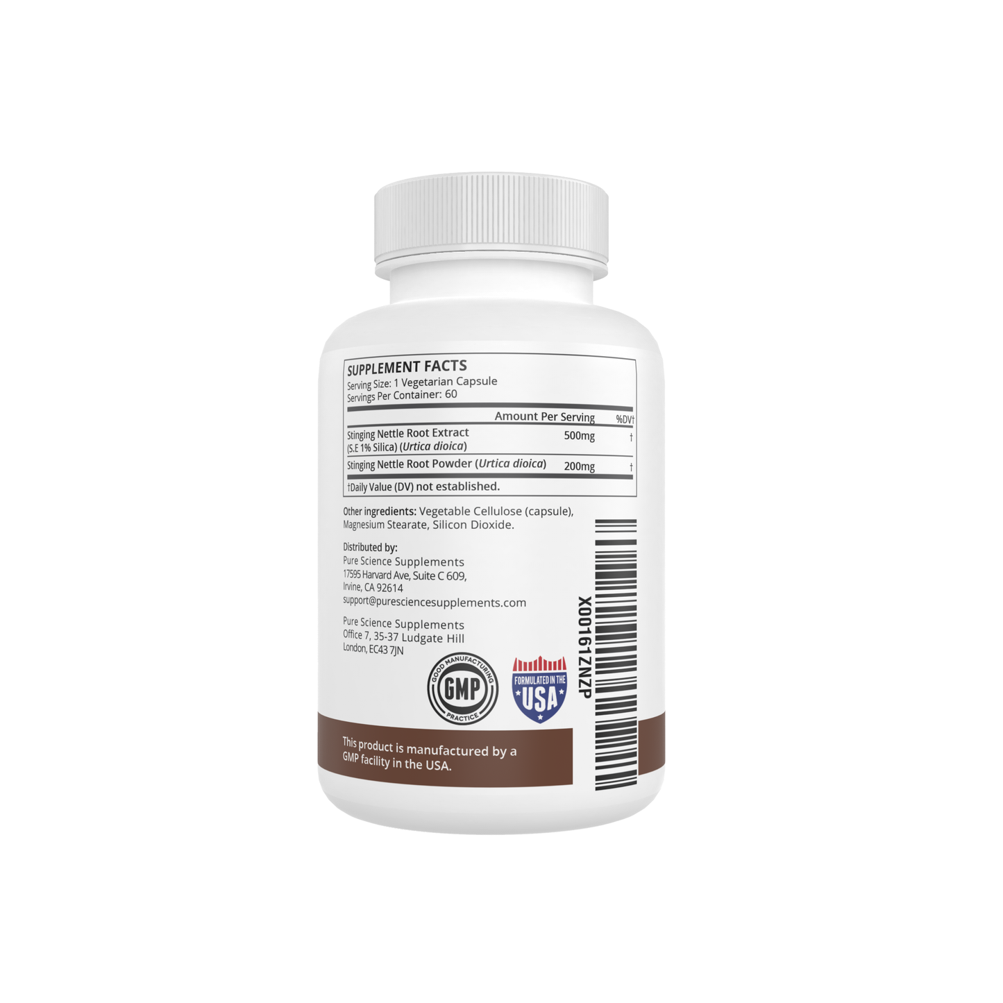 Pure Science Stinging Nettle Root Complex (1% Silica Extract ) with Bioperine - 60 Vegetarian Capsules